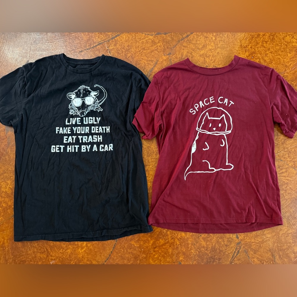 Cat and possum graphic tshirts- medium